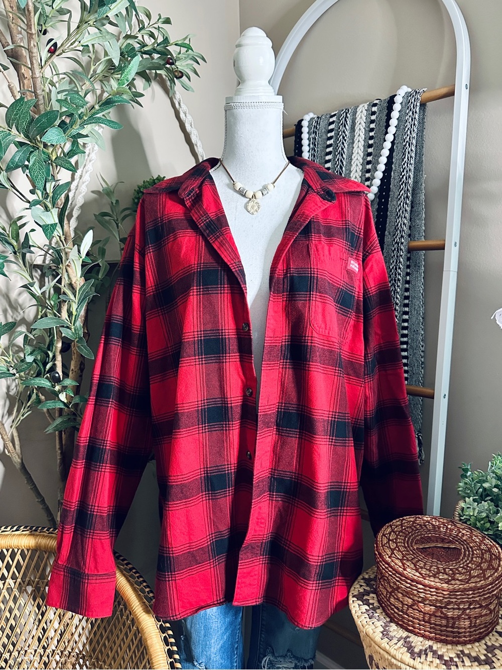 Stormy Kromer Men’s XL Red Black Buffalo Plaid Flannel Shirt Unisex - Picture 1 of 9